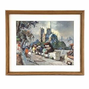 Vintage Paris Street Scene Print Notre Dame Signed Tessier Framed 12.5x10.75